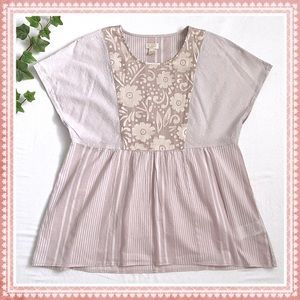LOGO Lavish cotton floral contrast clip dot blouse, blush pink mauve
